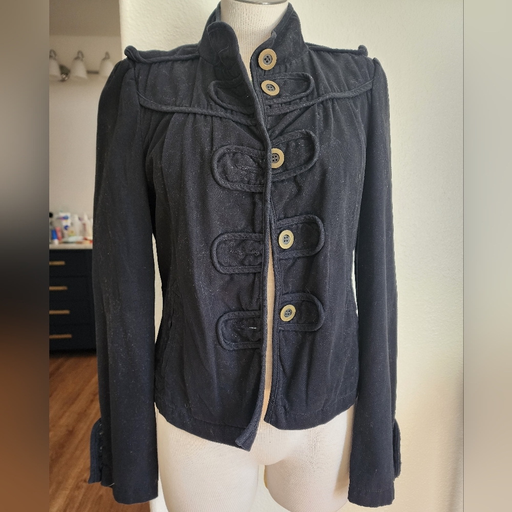 Tulle By Anthropologie Black Button Front Mock Collared Women's Jacket Size M